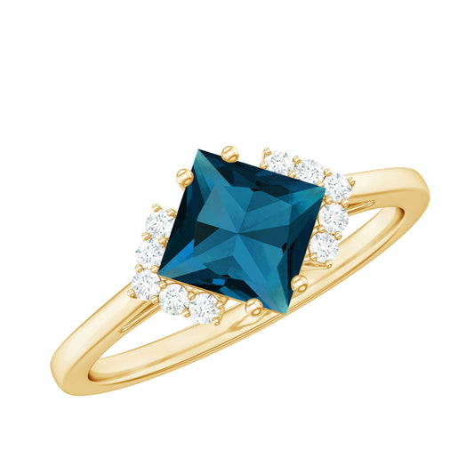 Princess Cut London Blue Topaz Engagement Ring with Diamond