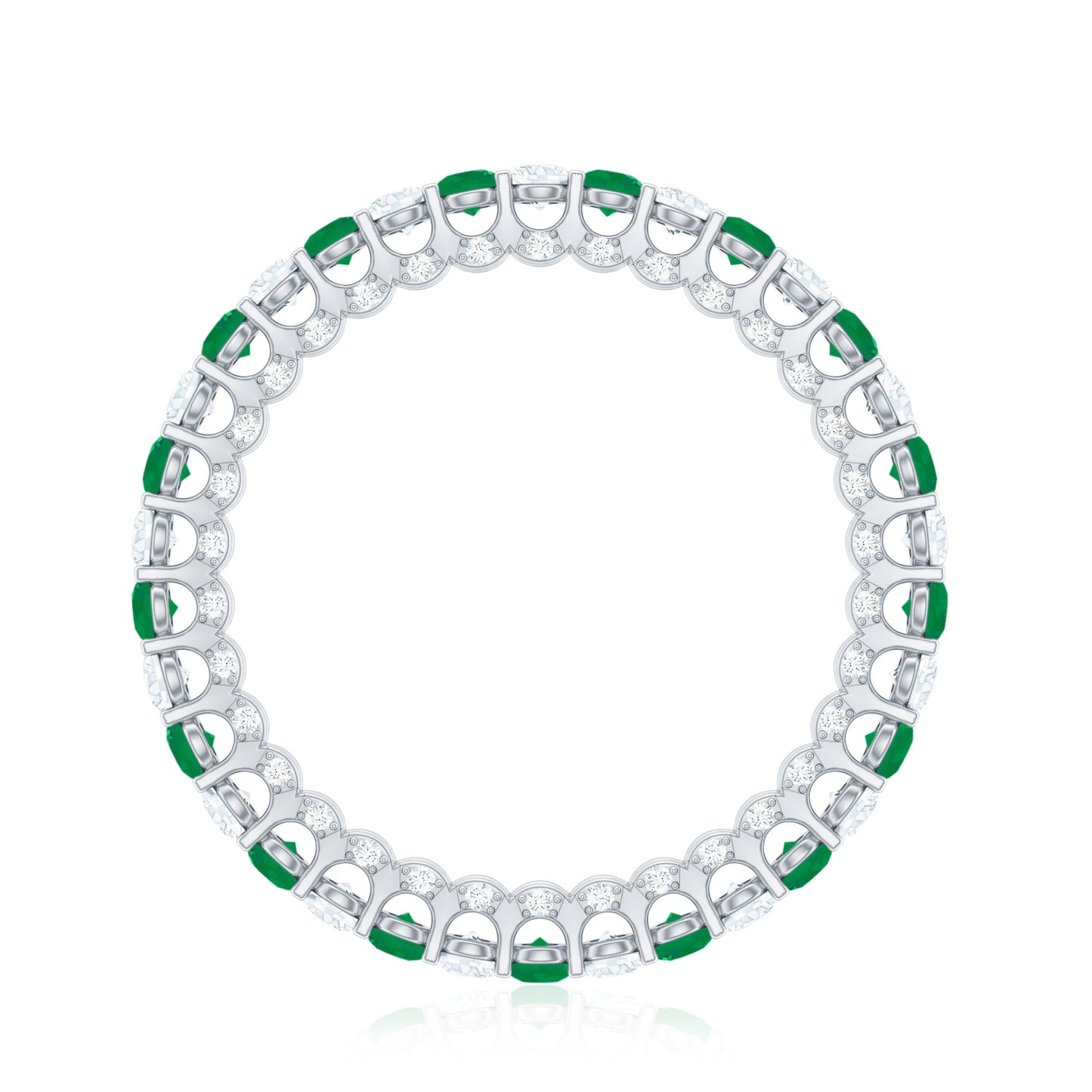 Alternate Round Emerald and Diamond Eternity Stackable Ring