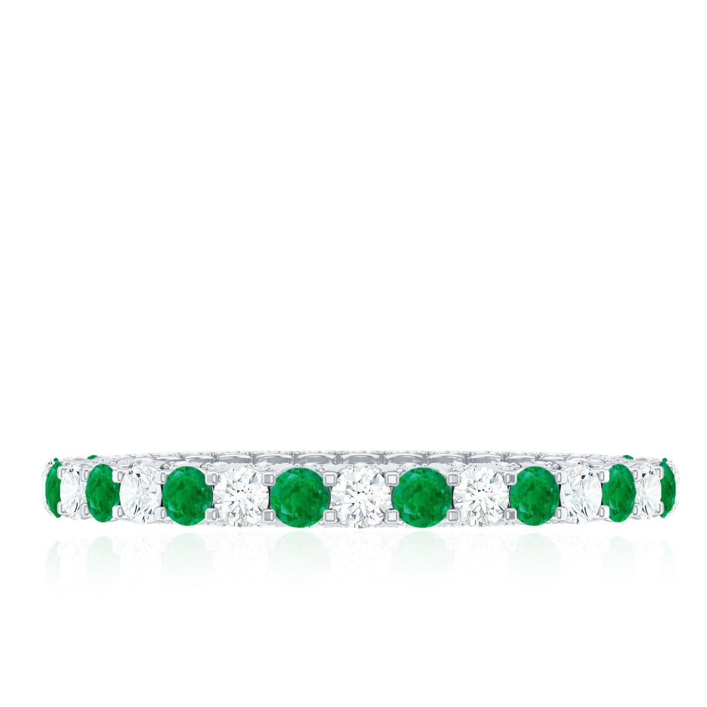 Alternate Round Emerald and Diamond Eternity Stackable Ring