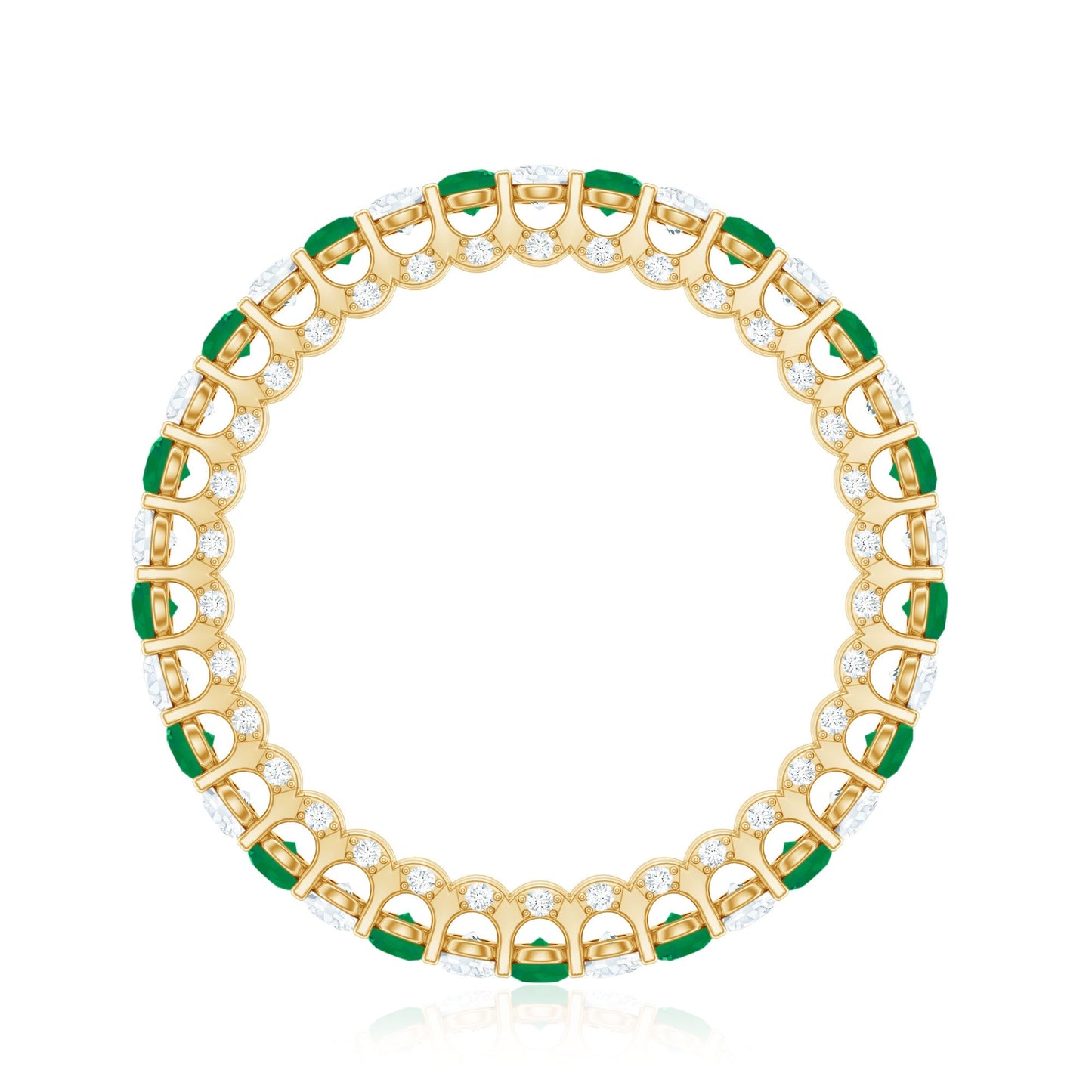Alternate Round Emerald and Diamond Eternity Stackable Ring