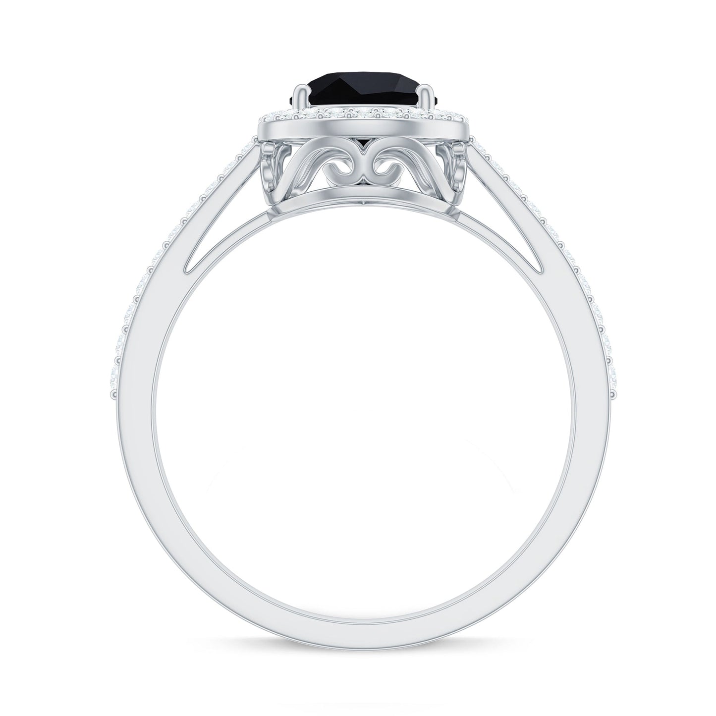 Natural Black Spinel Teardrop Engagement Ring with Diamond Halo