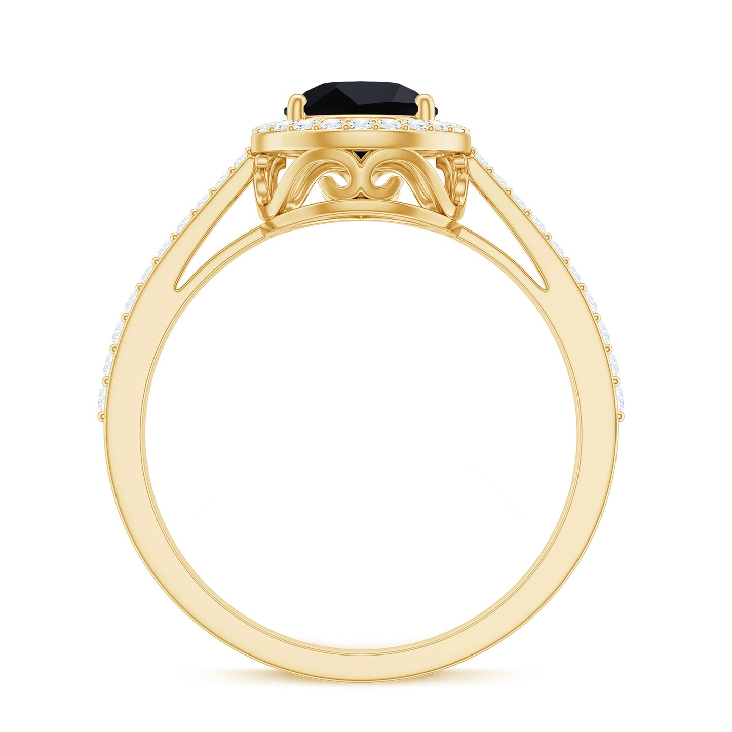 Natural Black Spinel Teardrop Engagement Ring with Diamond Halo