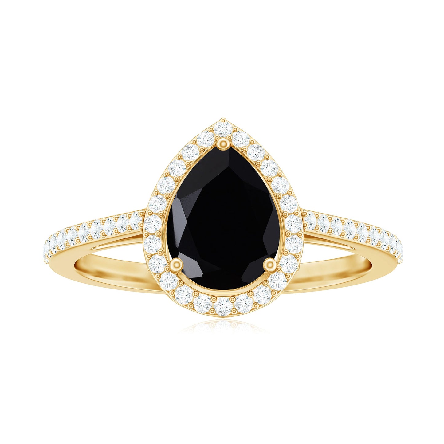 Natural Black Spinel Teardrop Engagement Ring with Diamond Halo