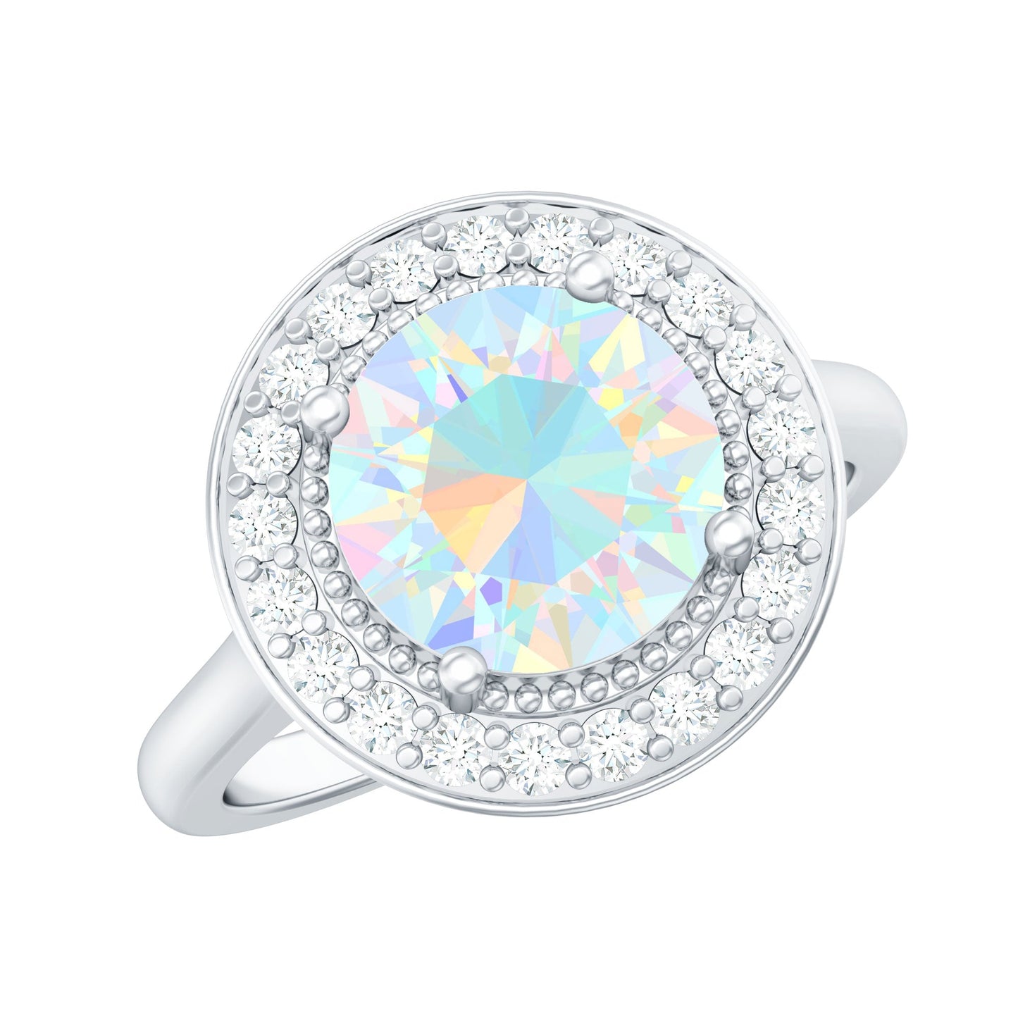 Vintage Inspired 8mm Ethiopian Opal Engagement Ring with Diamond Halo