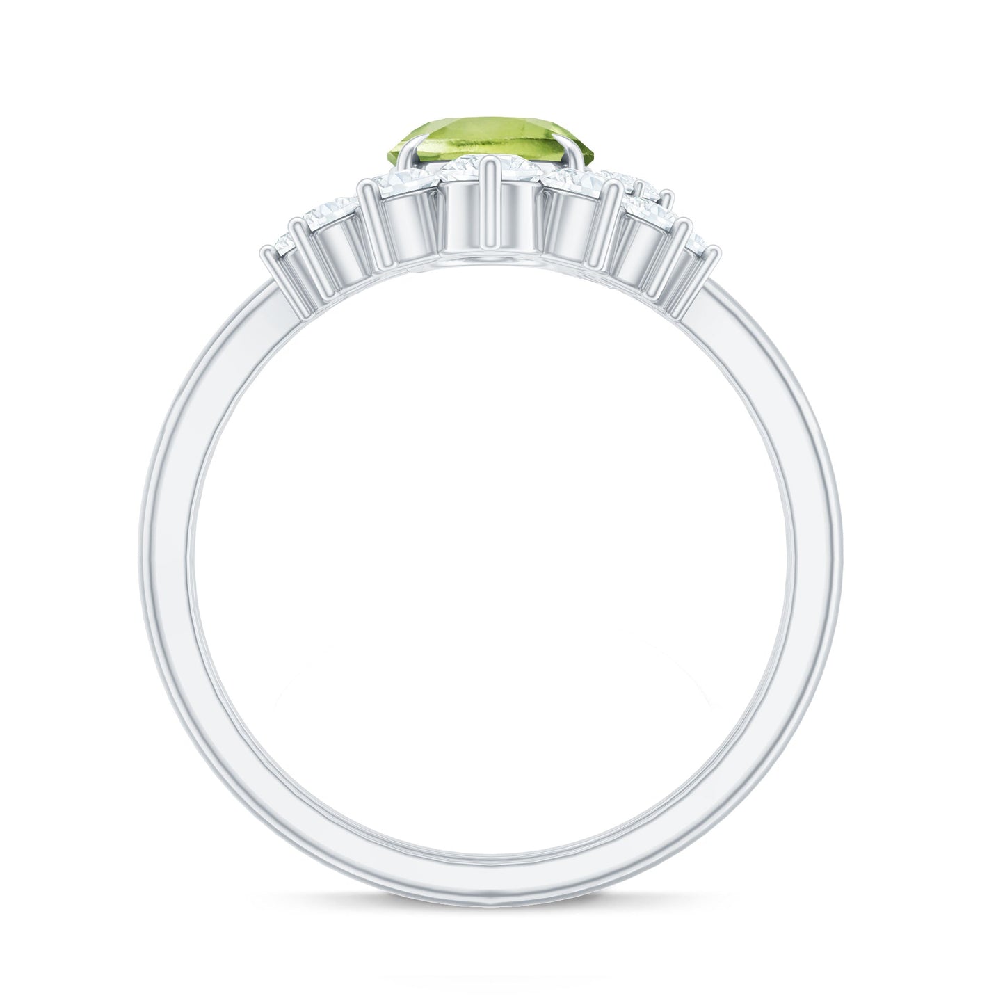 Real 1 Carat Oval Peridot Engagement Ring with Diamond Wedding Band
