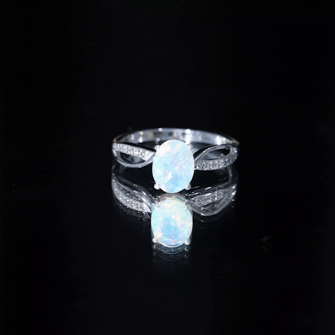 Natural 6X8 mm Oval Opalescent Diamond Engagement Ring with Split Shank