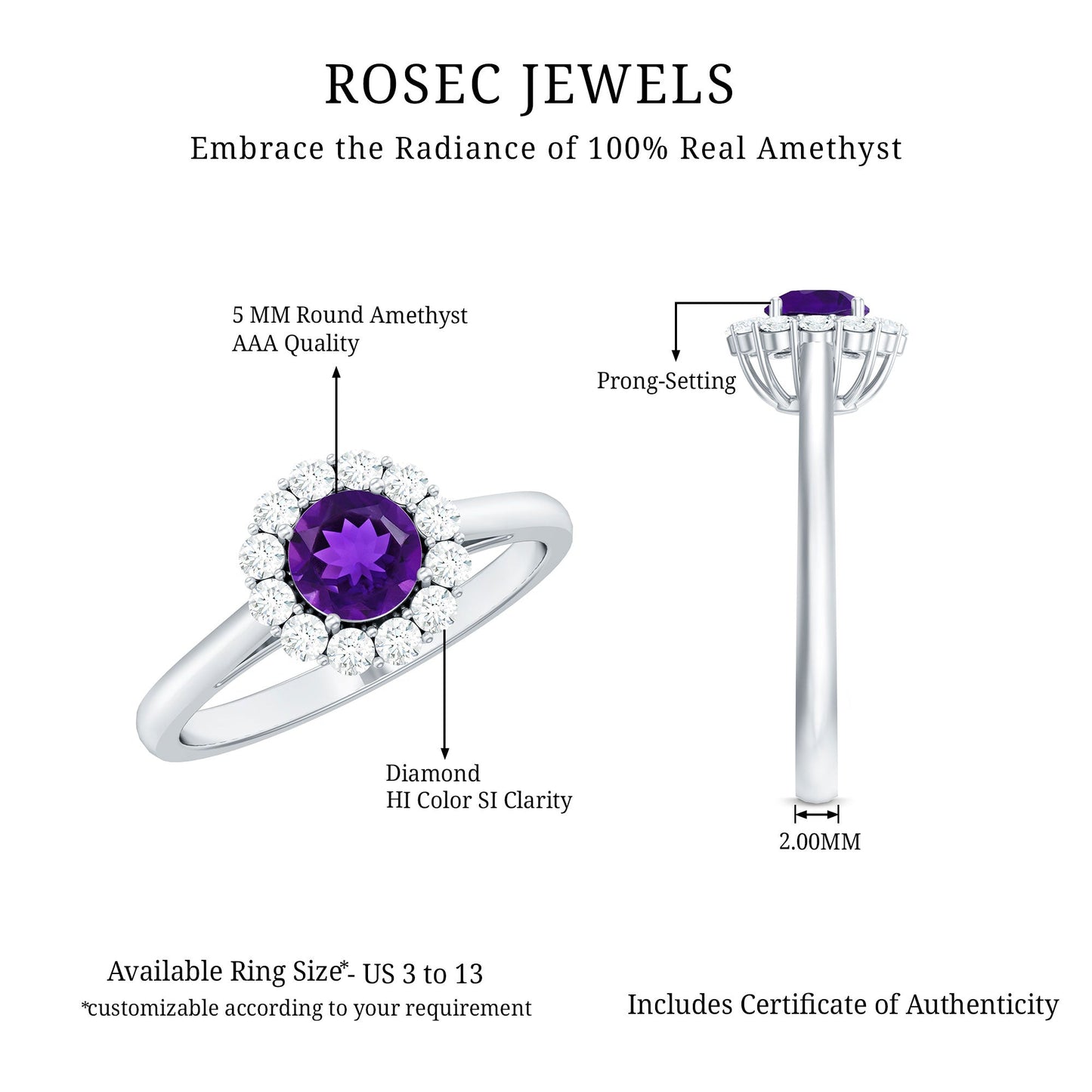 1 CT Amethyst and Diamond Floating Halo Engagement Ring