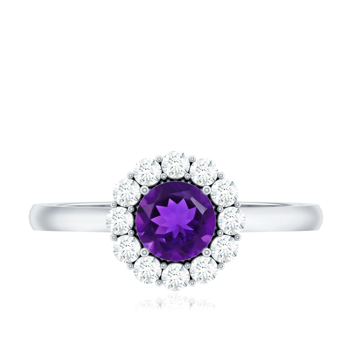 1 CT Amethyst and Diamond Floating Halo Engagement Ring