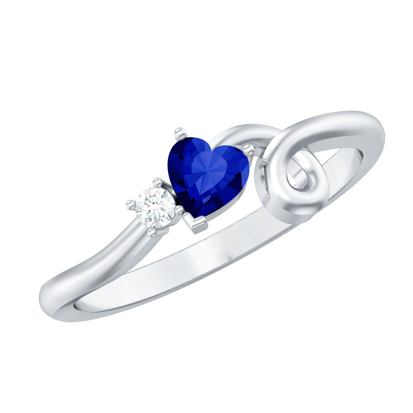 Certified Lab Grown Blue Sapphire Twisted Heart Promise Ring