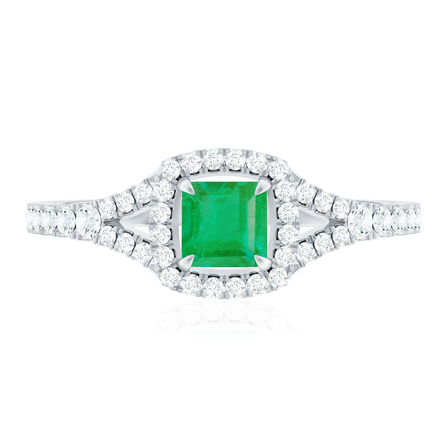 Princess Cut Emerald Engagement Ring with Diamond Split Shank