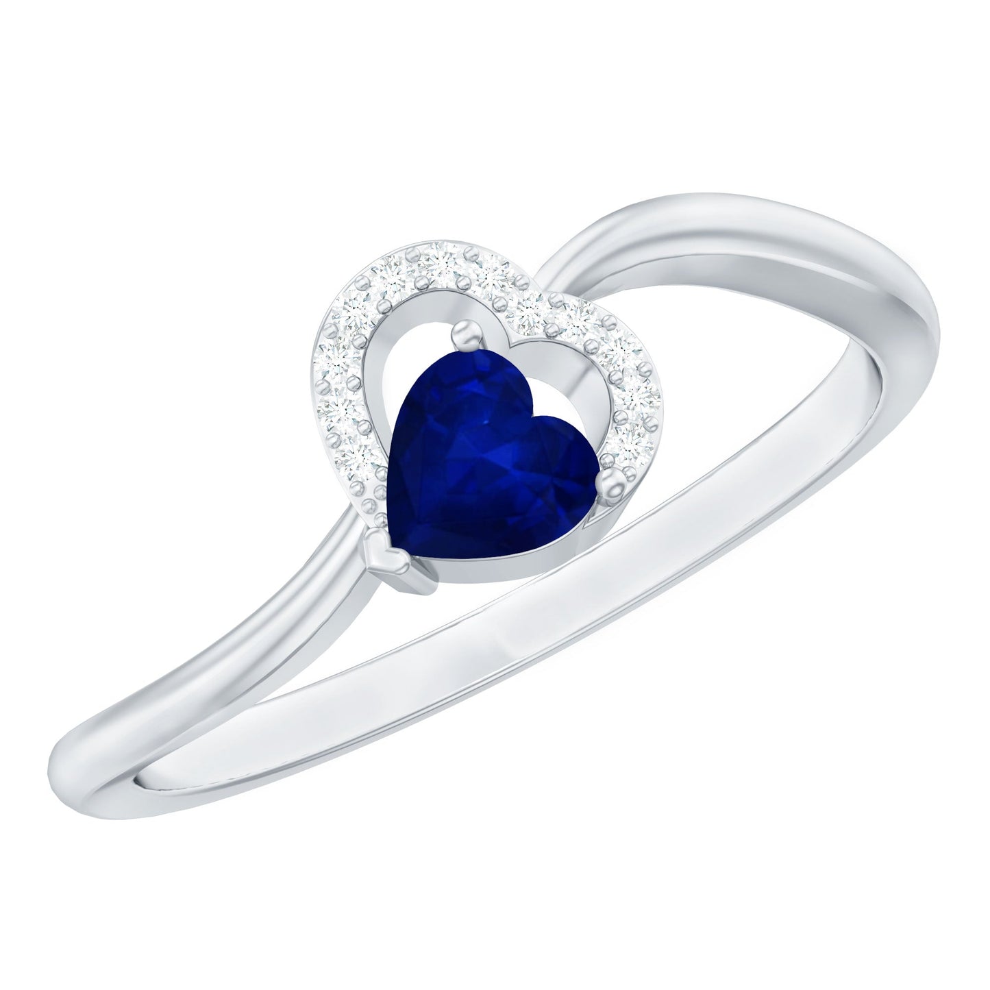 1/2 CT Blue Sapphire Heart Promise Ring with Diamond