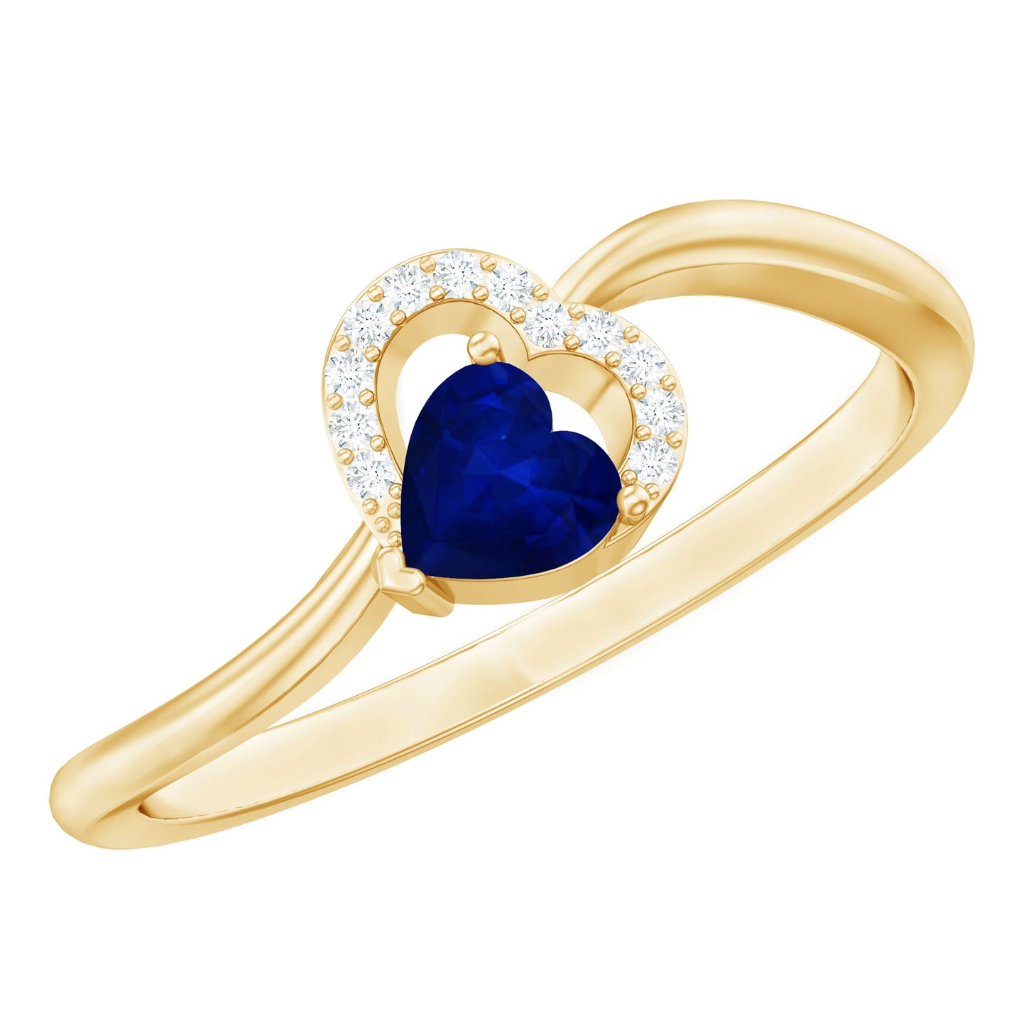 1/2 CT Blue Sapphire Heart Promise Ring with Diamond