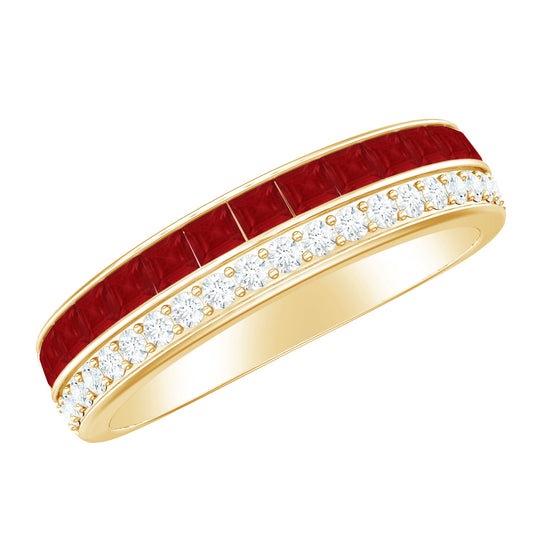 Natural 0.7 Carat Princess Cut Ruby Diamond Wedding Band Ring for Women