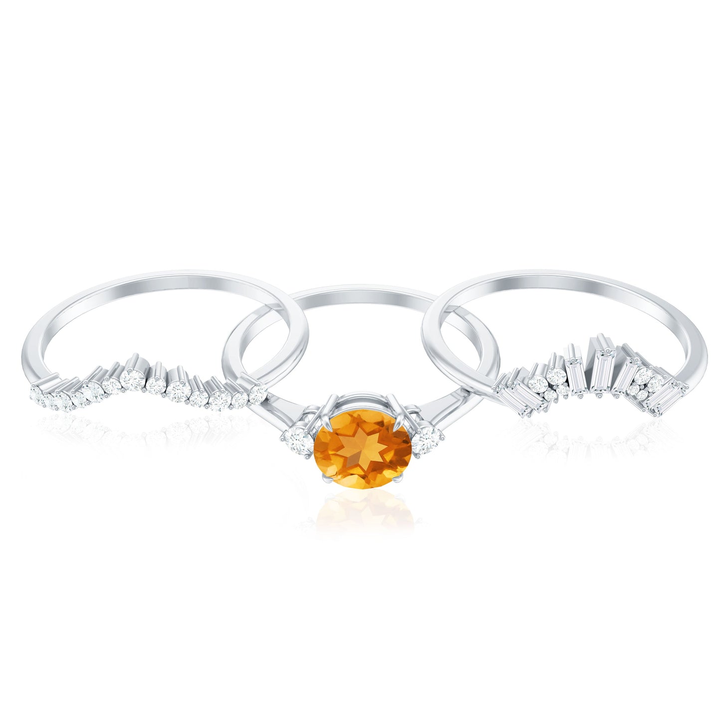 Designer Citrine 3 Piece Wedding Ring Set with Moissanite