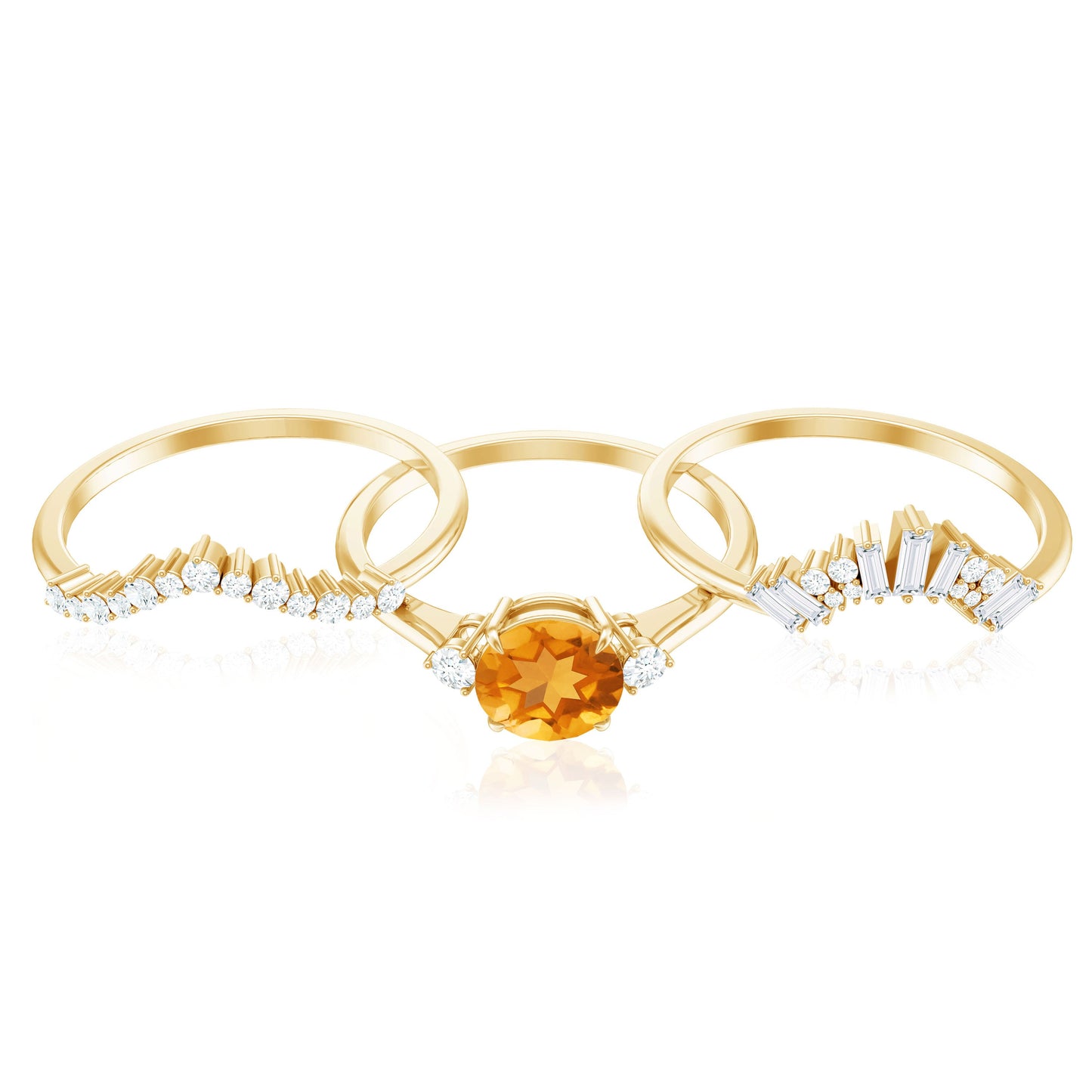 Designer Citrine 3 Piece Wedding Ring Set with Moissanite