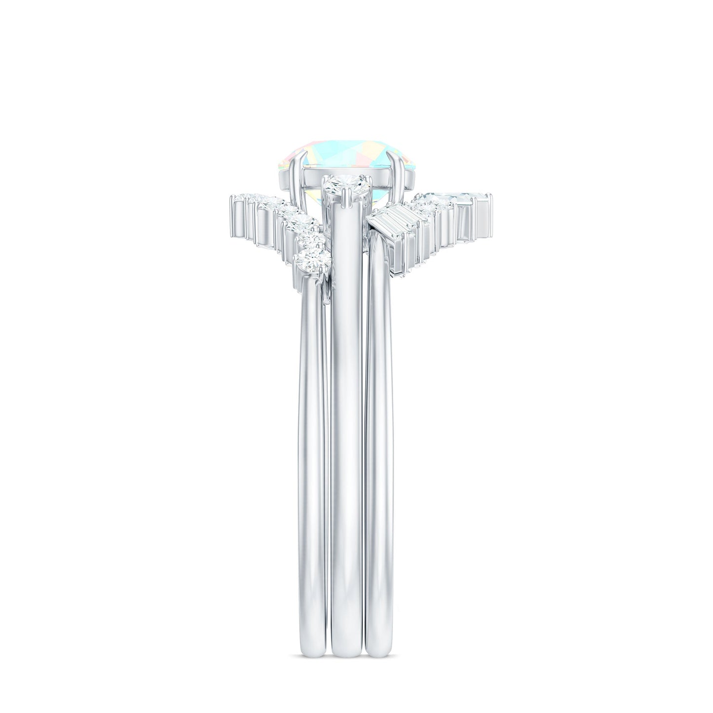 Natural Ethiopian Rainbow Opal Diamond Wedding Bridal Ring Set of 3