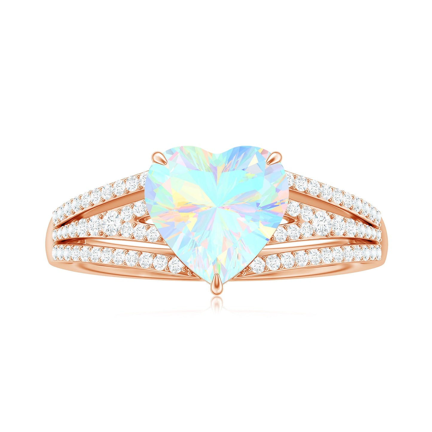 Designer Ethiopian Opal Heart Engagement Ring with Diamond Split Shank