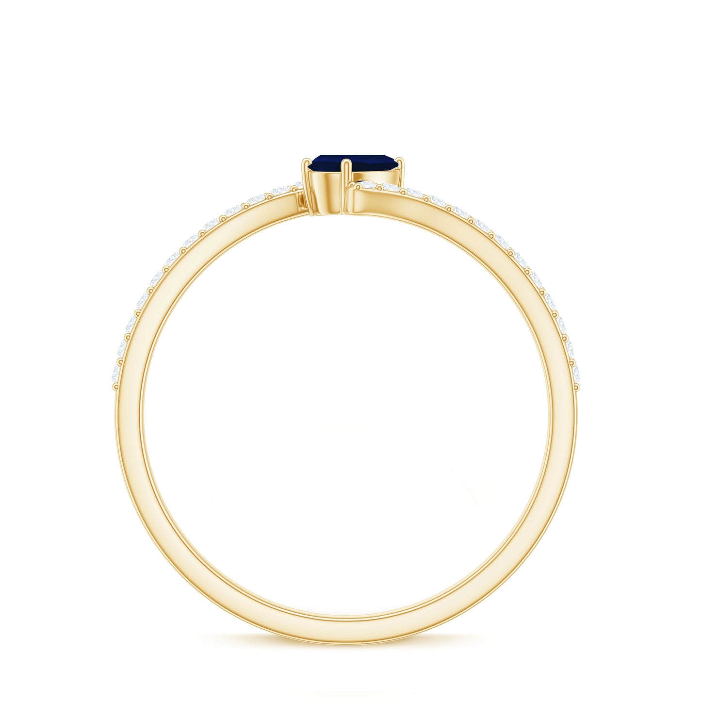 Tilted Pear Cut Blue Sapphire Solitaire Bypass Ring with Diamond