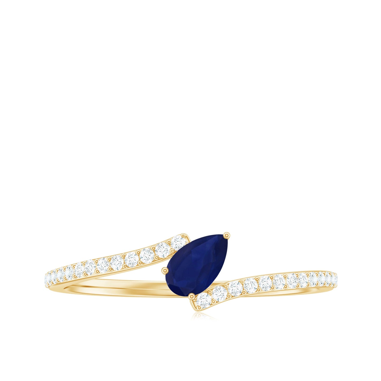 Tilted Pear Cut Blue Sapphire Solitaire Bypass Ring with Diamond