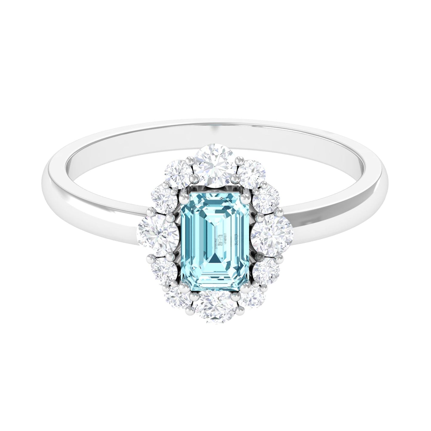 Octagon Aquamarine Engagement Ring with Diamond Halo