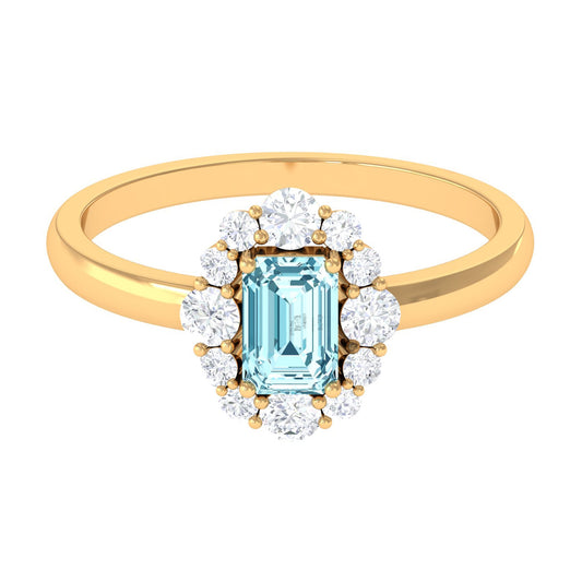 Octagon Aquamarine Engagement Ring with Diamond Halo
