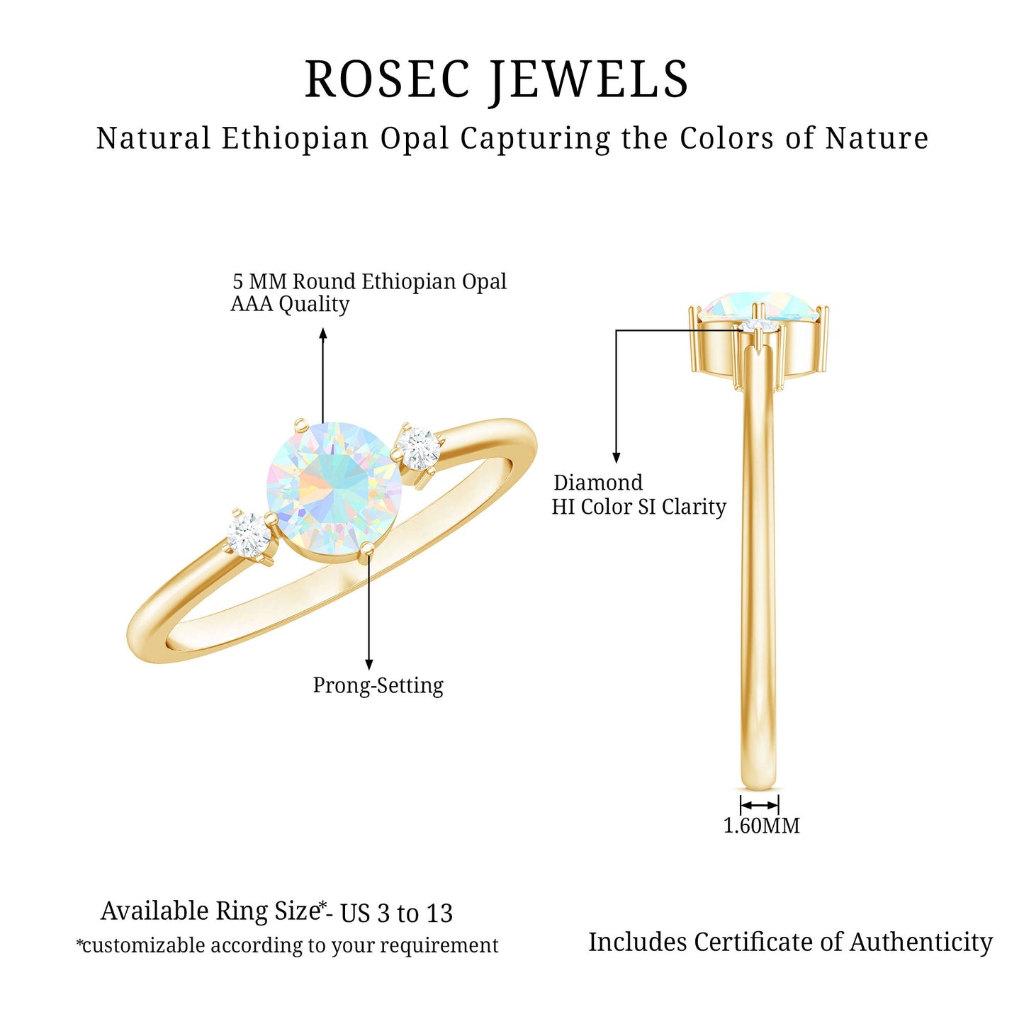Natural Ethiopian Rainbow Opal Promise Ring with Diamond
