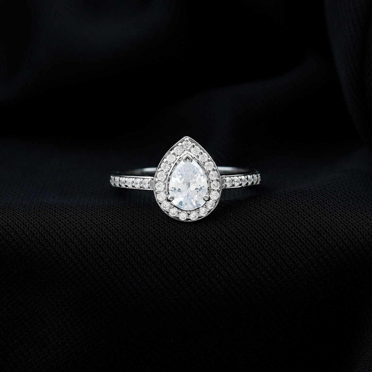 Zircon Teardrop Halo Engagement Ring