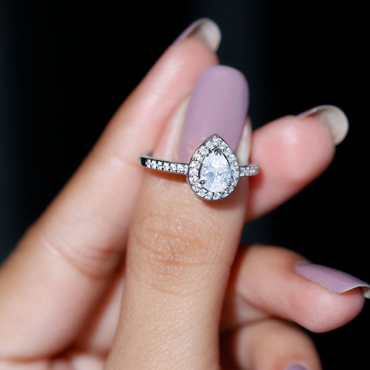 Zircon Teardrop Halo Engagement Ring