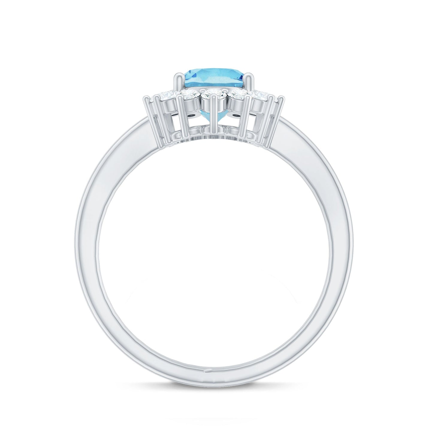 Natural 1 Carat Aquamarine Oval Engagement Ring with Diamond Halo