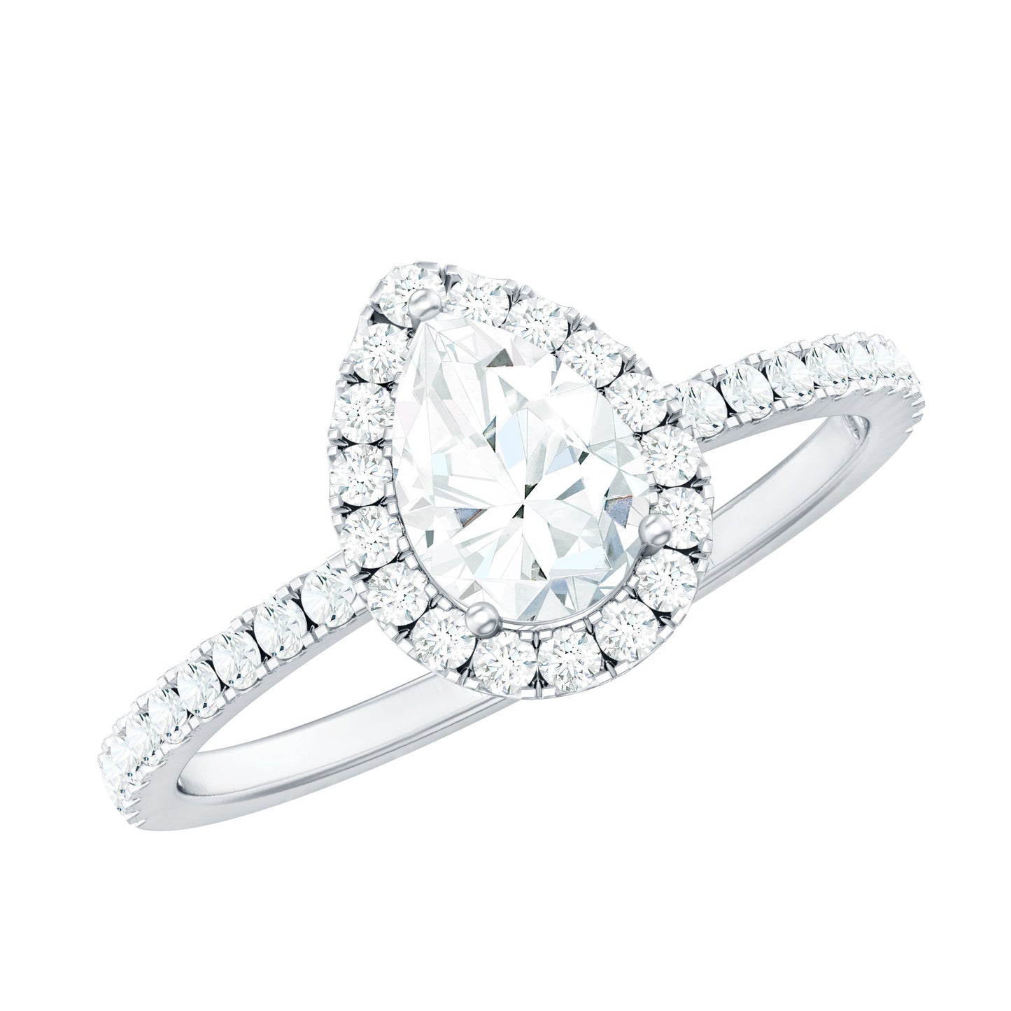 5X7 MM Pear Shaped Moissanite Halo Engagement Ring