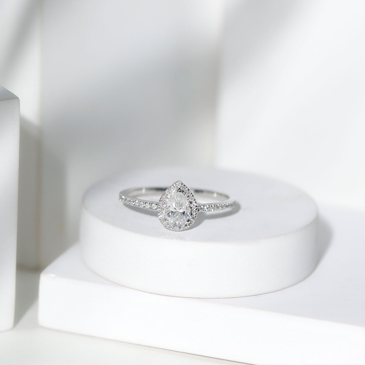 5X7 MM Pear Shaped Moissanite Halo Engagement Ring