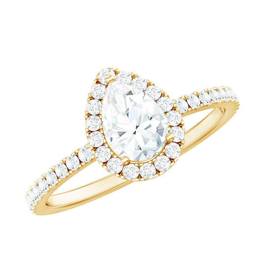 5X7 MM Pear Shaped Moissanite Halo Engagement Ring
