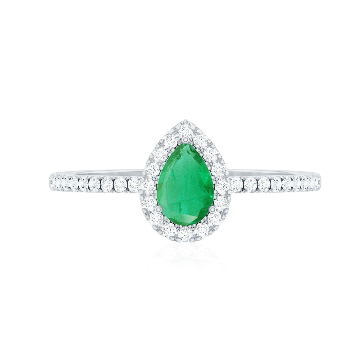 4X6mm Pear Cut Emerald Teardrop Engagement Ring with Diamond Halo