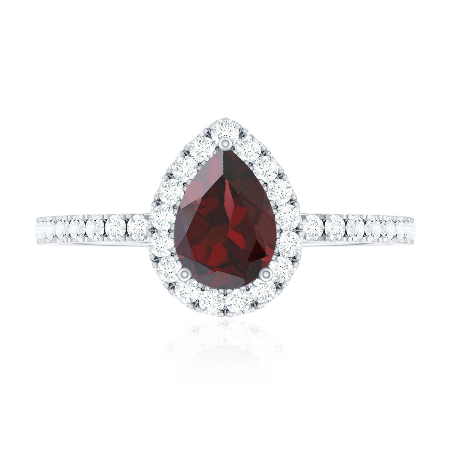 Natural 5X7mm Garnet Teardrop Engagement Ring with Diamond Halo