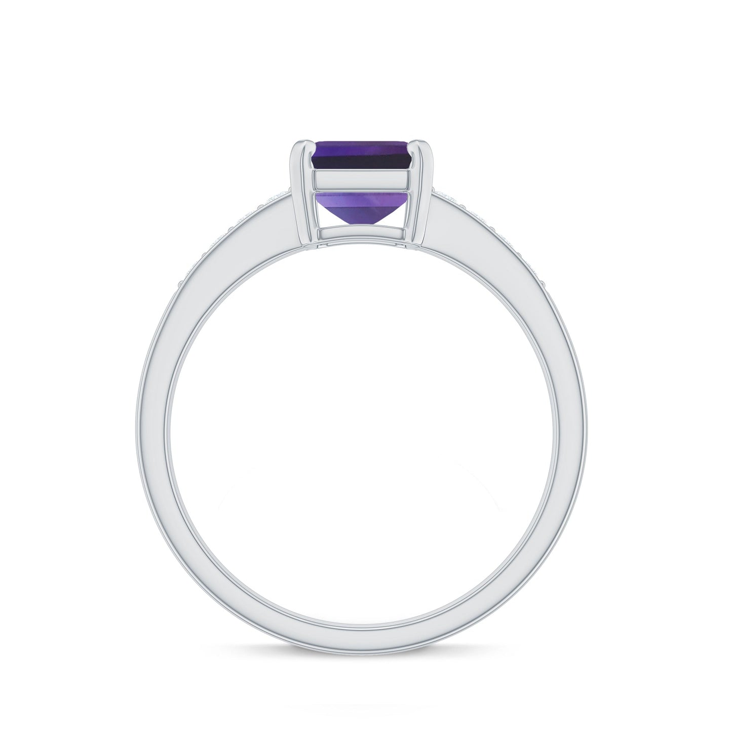 Octagon Cut Amethyst Solitaire Engagement Ring with Diamond Side Stones