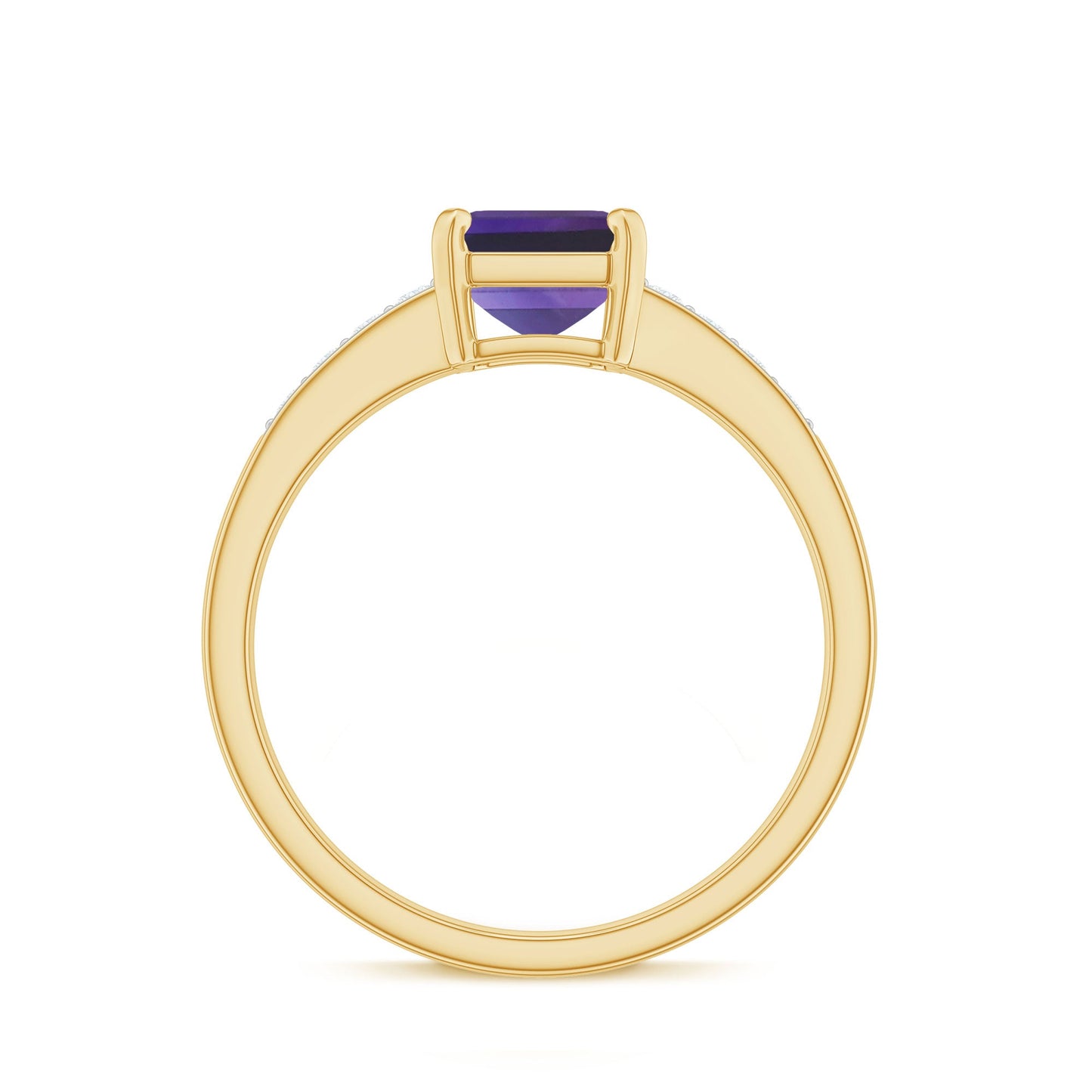 Octagon Cut Amethyst Solitaire Engagement Ring with Diamond Side Stones