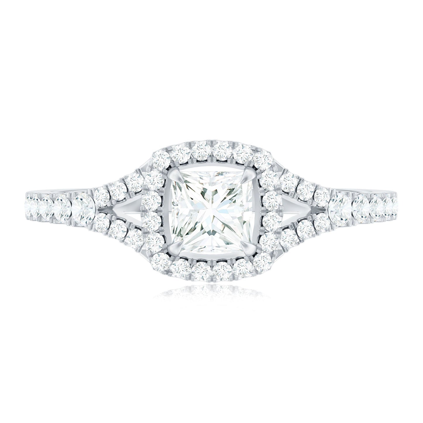 Princess Cut Moissanite Halo Engagement Ring with Split Shank