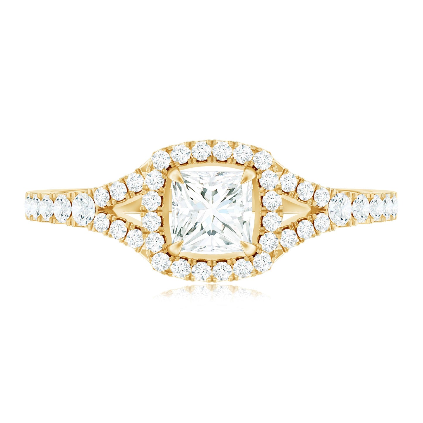 Princess Cut Moissanite Halo Engagement Ring with Split Shank