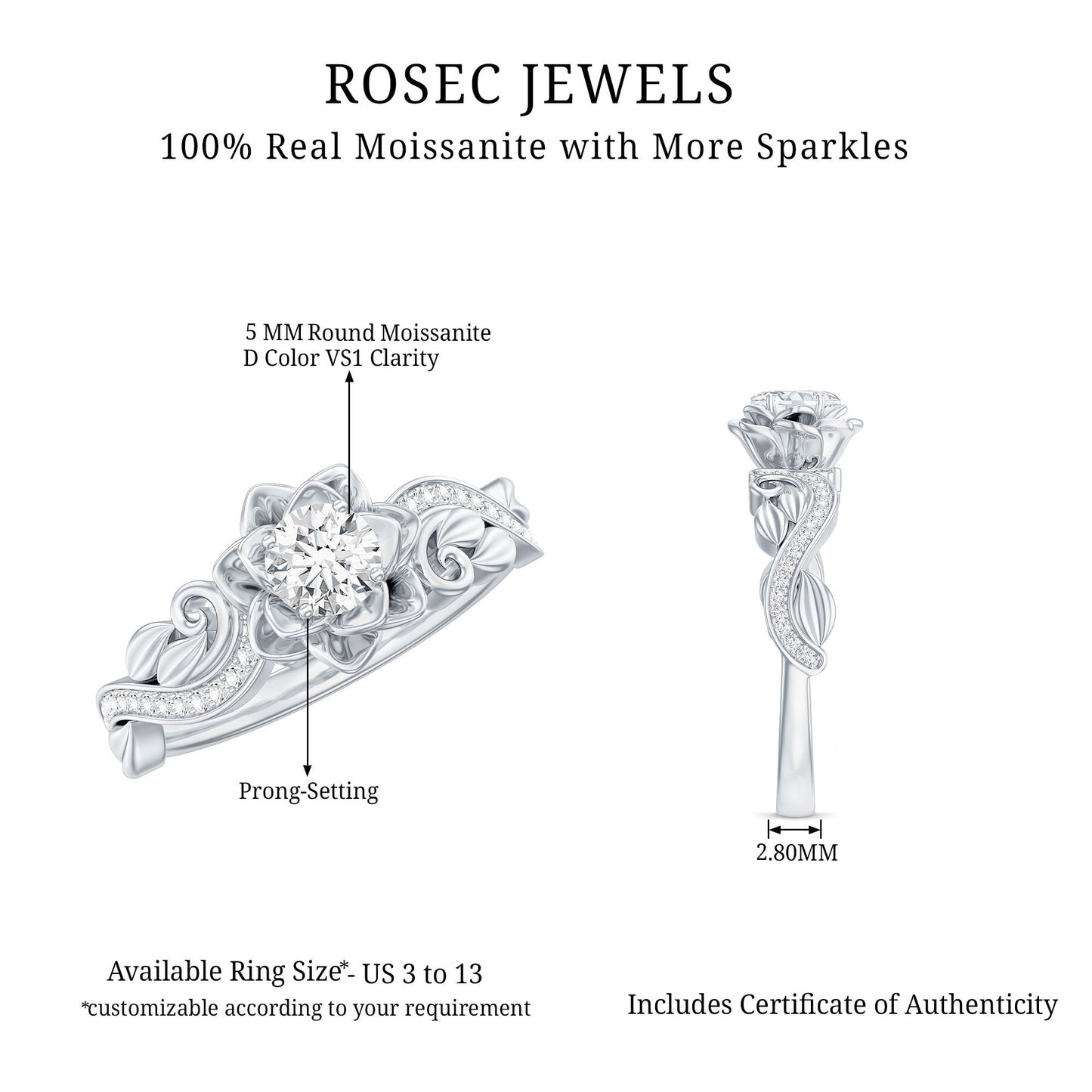 Certified Flower Inspired Moissanite Engagement Ring For Women