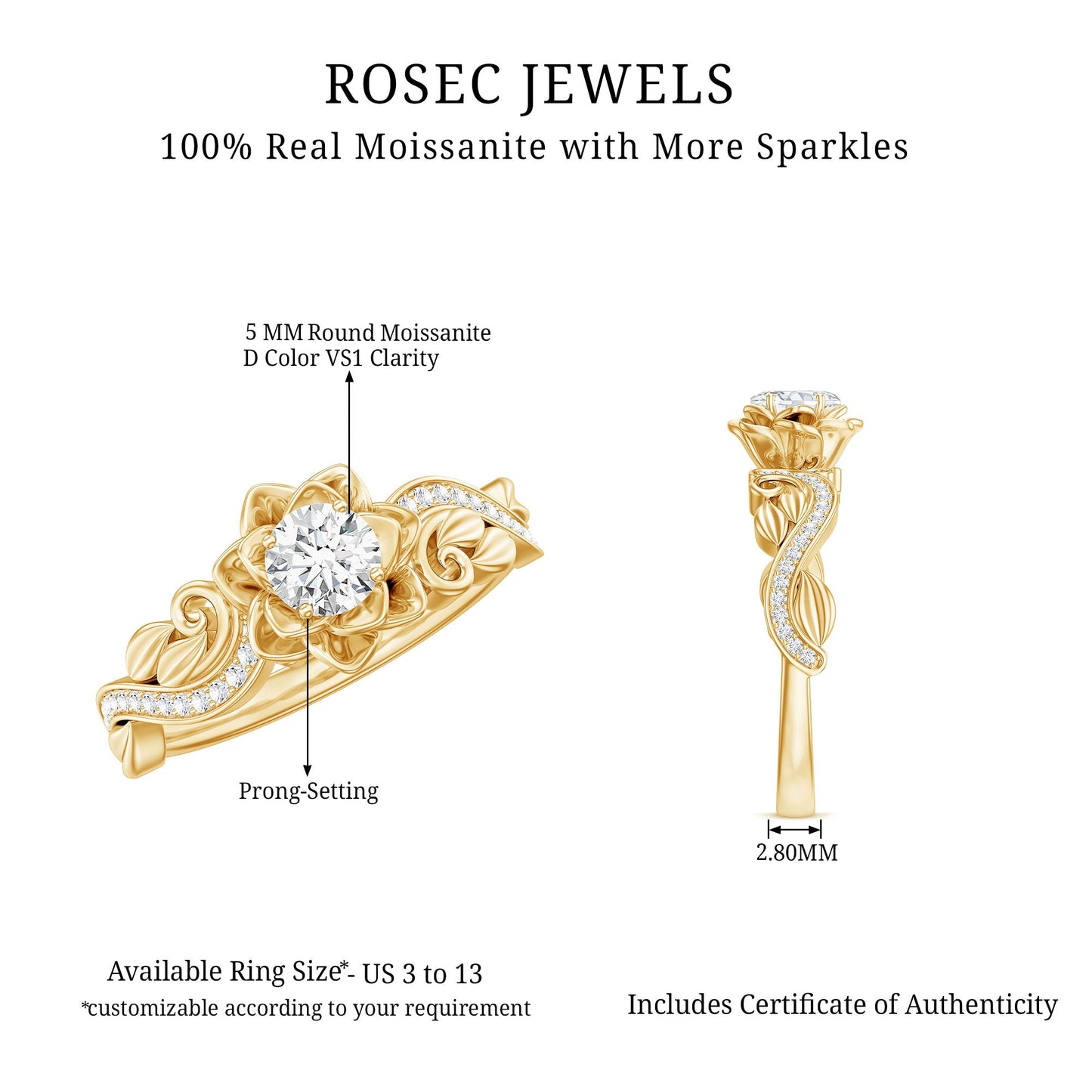 Certified Flower Inspired Moissanite Engagement Ring For Women