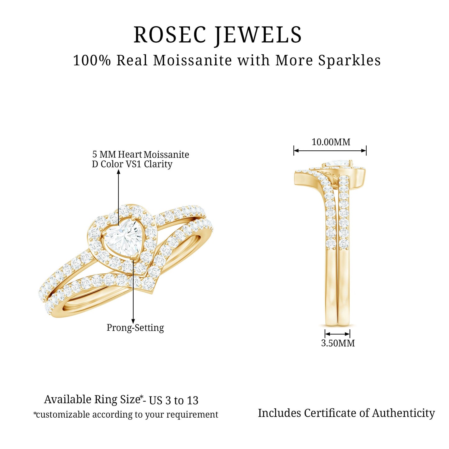 Heart Shape Moissanite Wedding Ring Set For Women