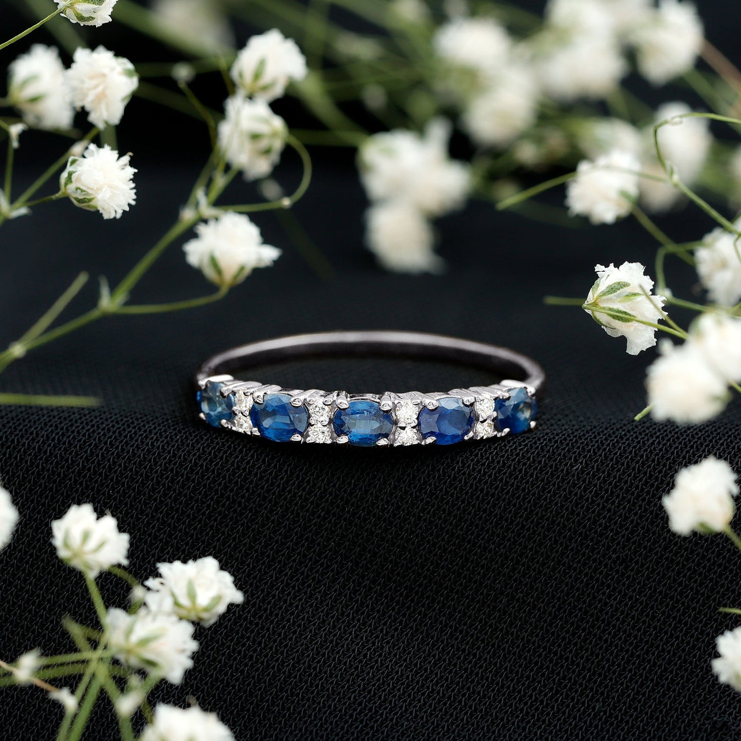 Certified Blue Sapphire and Diamond Eternity Band