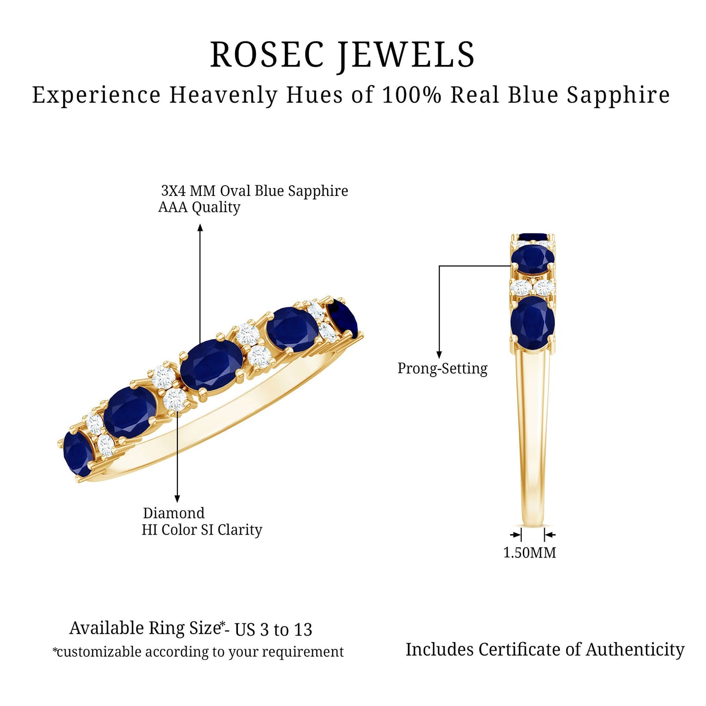Certified Blue Sapphire and Diamond Eternity Band