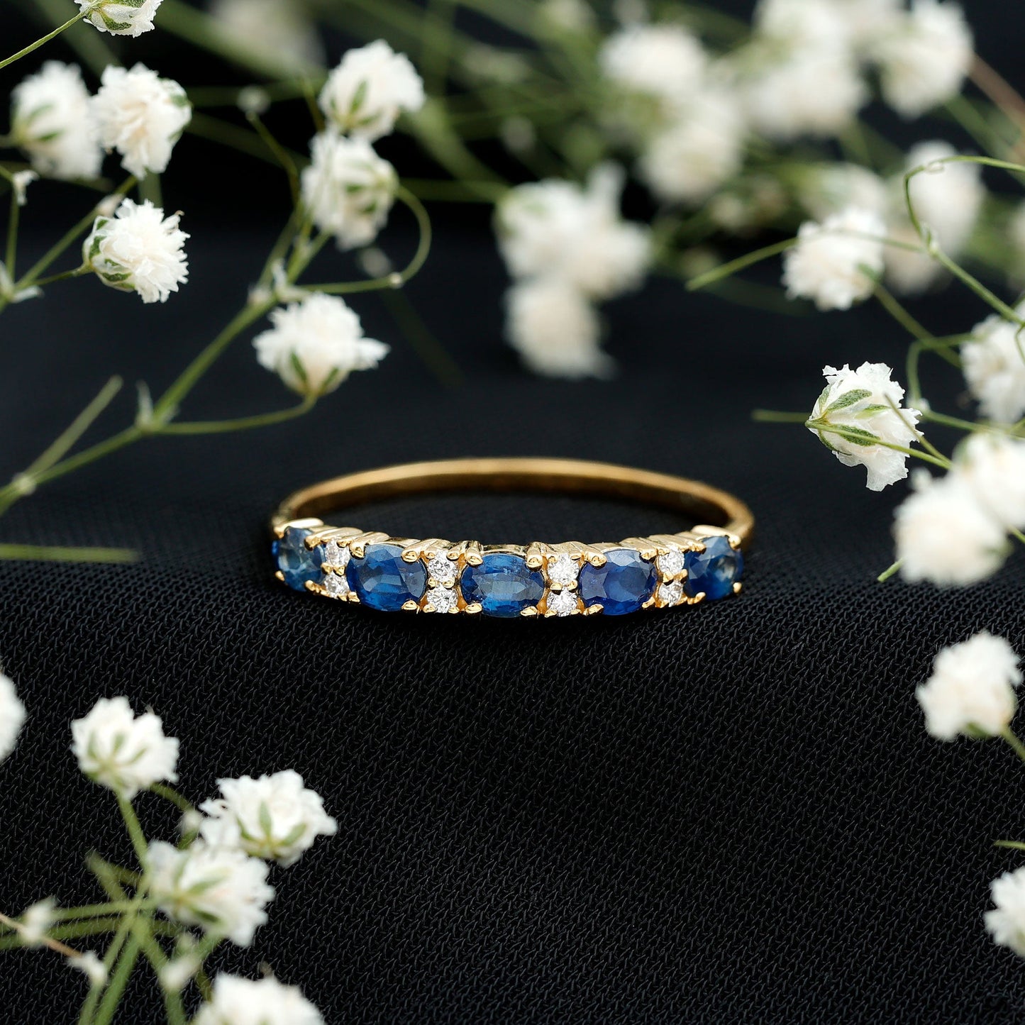 Certified Blue Sapphire and Diamond Eternity Band
