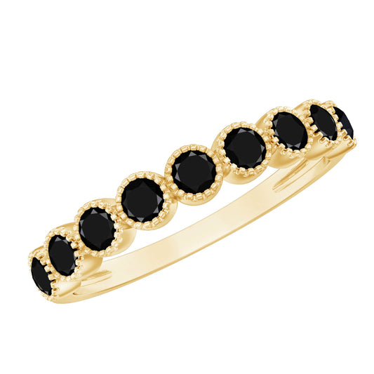 Beaded Bezel Set Black Onyx Half Eternity Wedding Band