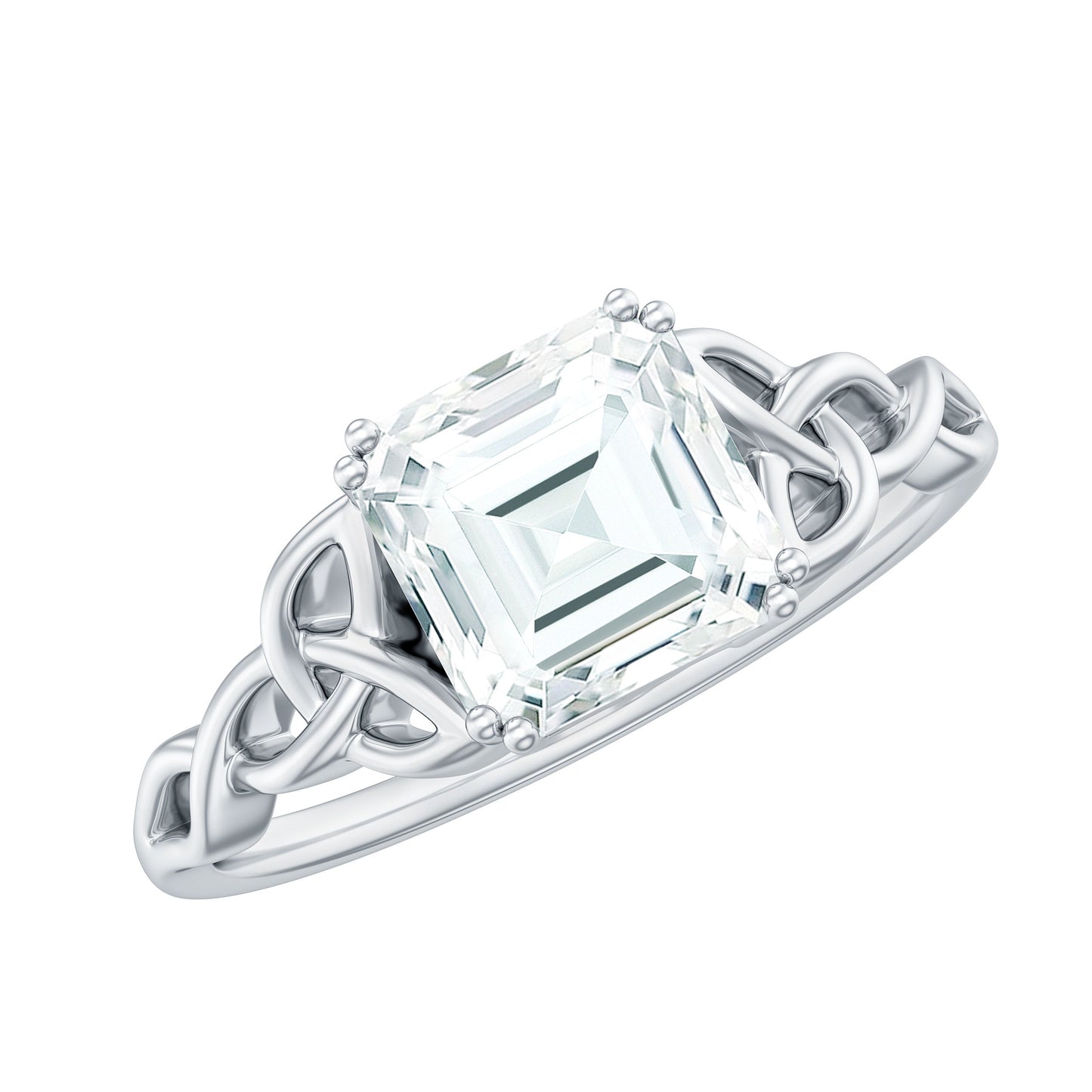 Asscher Cut 8 MM Moissanite Celtic Knot Engagement Ring