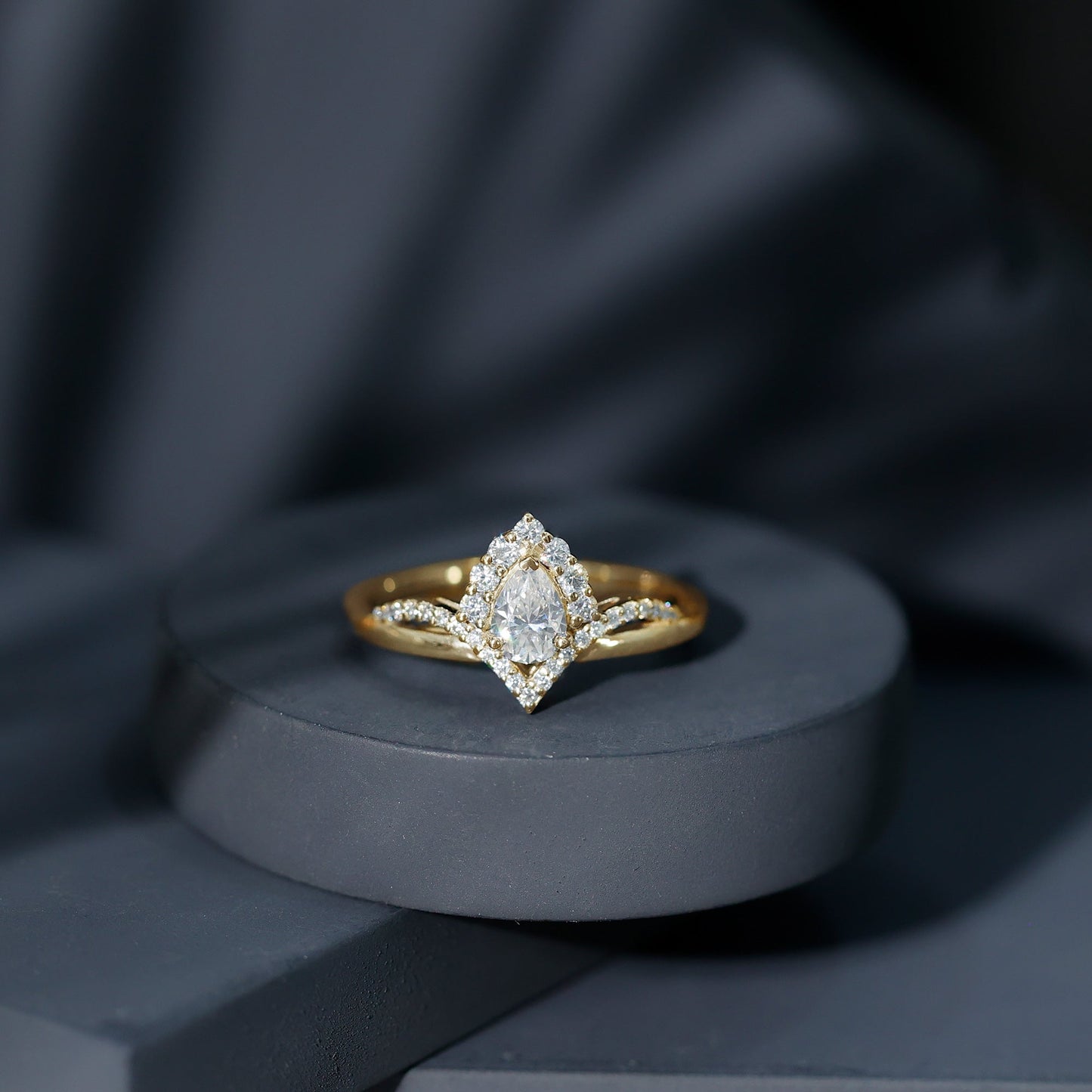 5X7 MM Pear Shaped Certified Moissanite Designer Engagement Ring