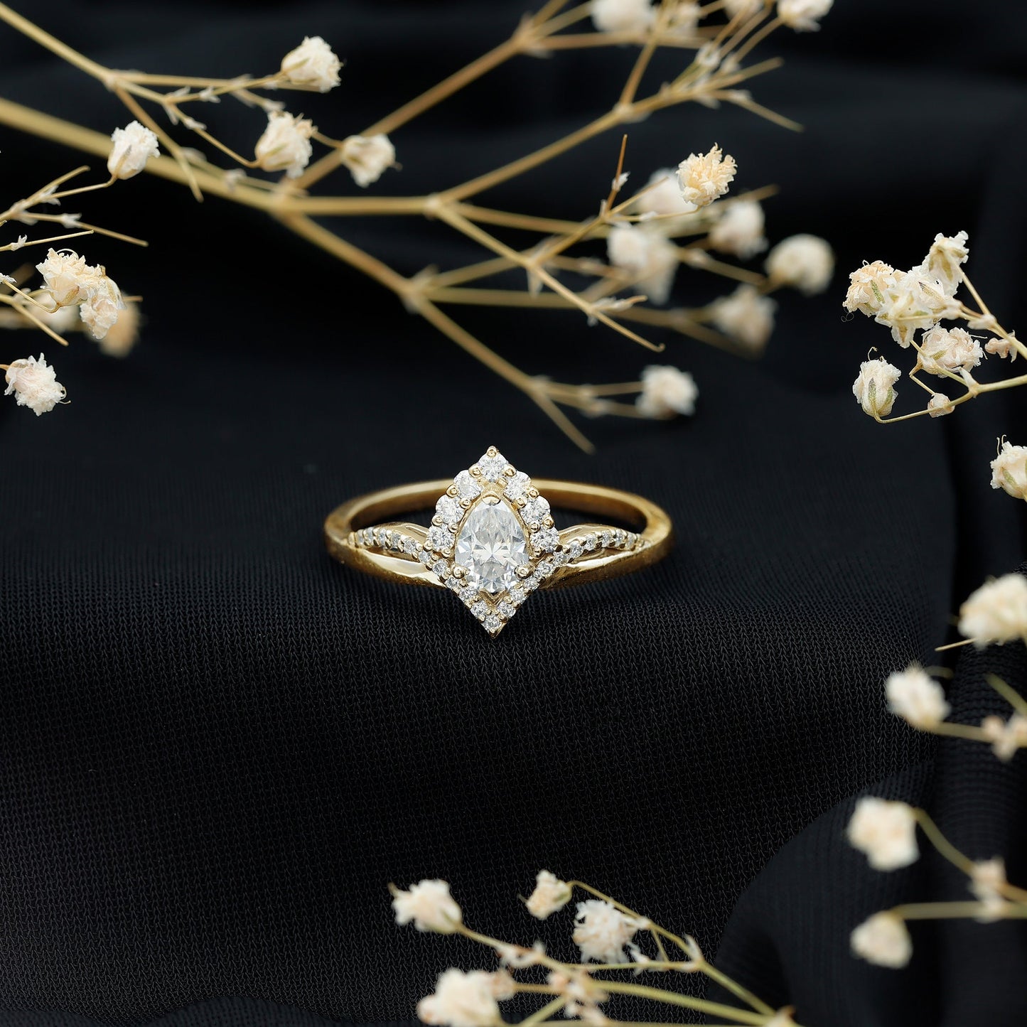 5X7 MM Pear Shaped Certified Moissanite Designer Engagement Ring