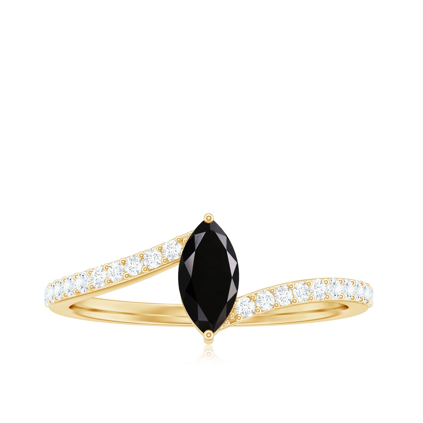 4X8mm Marquise Cut Black Onyx Promise Ring with Diamond Bypass Shank