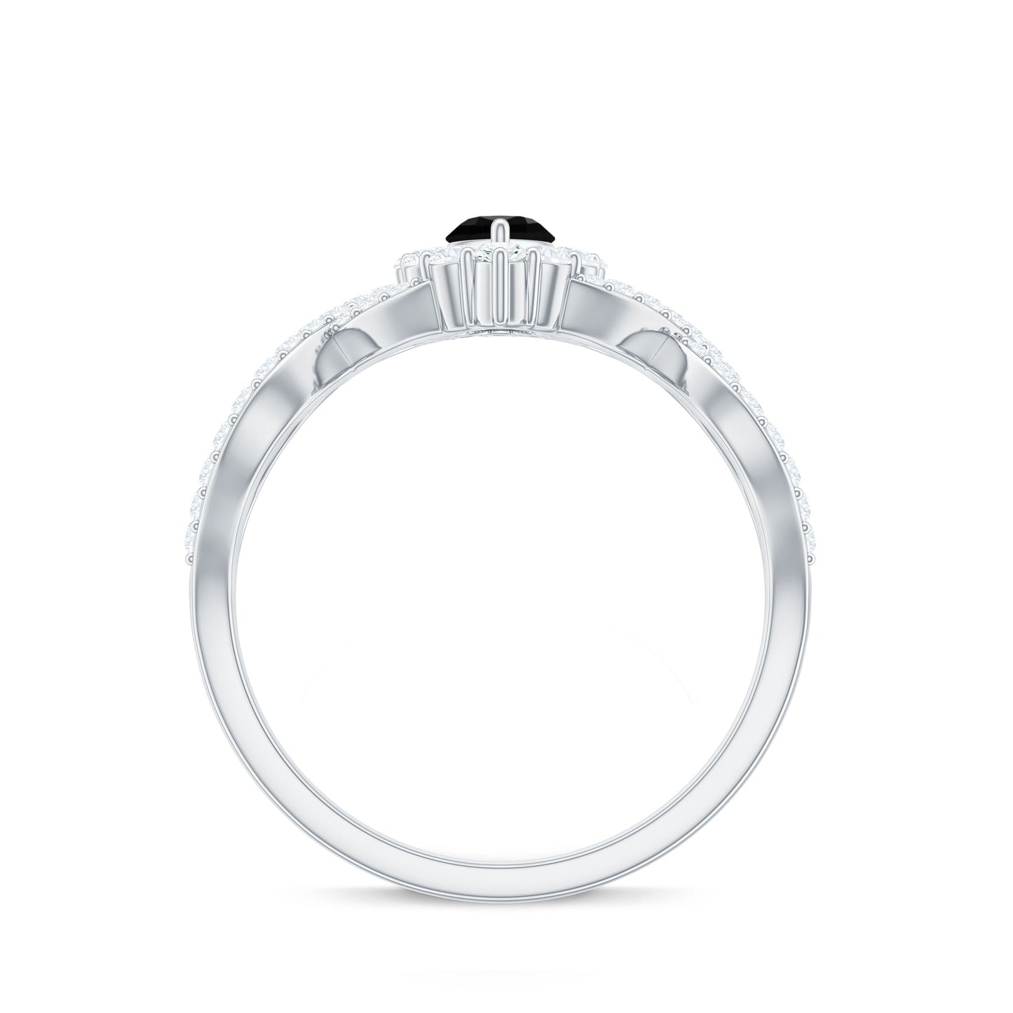 Natural Marquise Black Spinel Engagement Ring with Diamond Crossover Shank